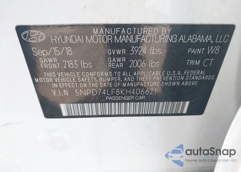 2019 Hyundai Elantra Se from USA, damaged, VIN 5NPD74LF8KH406621